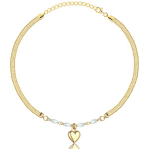 POZŁACANA SREBRNA BRANSOLETKA TAŚMA SERCE Z KORALIKAMI 925 585 – 1,3MM