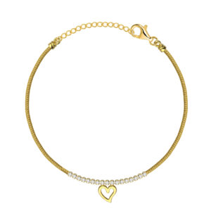 POZŁACANA SREBRNA BRANSOLETKA LINKA SERCE Z CYRKONIAMI 925 585 – 1,8MM