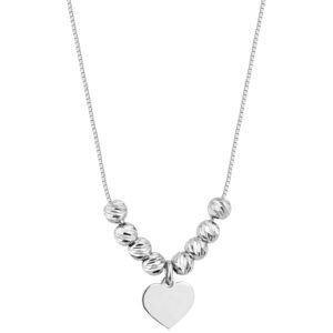 SREBRNY RODOWANY NASZYJNIK KOSTKA Z SERDUSZKIEM I OZDOBNYMI KULKAMI 925 – 0,6MM