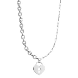 SREBRNY RODOWANY NASZYJNIK ANKIER SERCE ZAMEK 925 - 5MM / 2,2MM