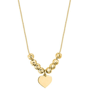 SREBRNY POZŁACANY NASZYJNIK KOSTKA Z SERDUSZKIEM I OZDOBNYMI KULKAMI 925 585 – 0,6MM