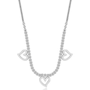 SREBRNY RODOWANY NASZYJNIK LISI OGON Z SERDUSZKAMI I CYRKONIAMI 925 - 1,9MM