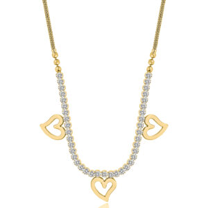 SREBRNY POZŁACANY NASZYJNIK LISI OGON Z SERDUSZKAMI I CYRKONIAMI 925 585 - 1,9MM