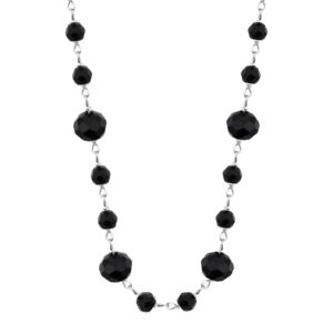 SREBRNY RODOWANY NASZYJNIK Z CZARNYMI KAMIENIAMI NATURALNYMI 925 - 1,1MM