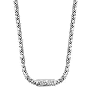 SREBRNY RODOWANY NASZYJNIK TUB Z OGNIWEM WYSADZANYM CYRKONIAMI 925 – 3MM