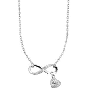 SREBRNY RODOWANY NASZYJNIK ANKIER Z NIESKOŃCZONOŚCIĄ I SERDUSZKIEM Z CYRKONIAMI 925 – 0,7MM