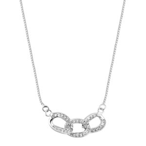 SREBRNY RODOWANY NASZYJNIK KOSTKA Z OGNIWAMI WYSADZANYMI CYRKONIAMI 925 – 0,8MM