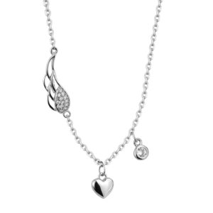 SREBRNY RODOWANY NASZYJNIK ANKIER ZE SKRZYDŁEM, SERDUSZKIEM I CYRKONIĄ 925 - 0,7MM