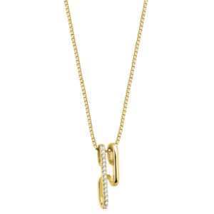 SREBRNY POZŁACANY NASZYJNIK KOSTKA Z OGNIWEM WYSADZANYM CYRKONIAMI 925 585 – 0,8MM