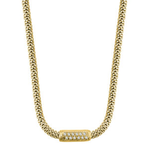 SREBRNY POZŁACANY NASZYJNIK TUB Z OGNIWEM WYSADZANYM CYRKONIAMI 925 585 – 3MM