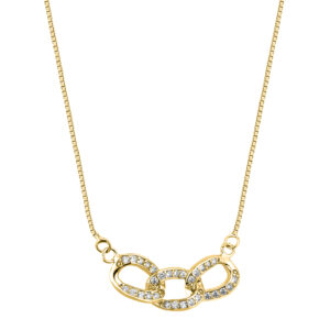 SREBRNY POZŁACANY NASZYJNIK KOSTKA Z OGNIWAMI WYSADZANYMI CYRKONIAMI 925 585 – 0,8MM