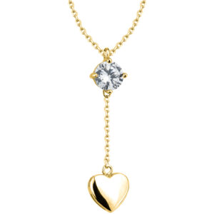 SREBRNY POZŁACANY NASZYJNIK ANKIER Z CYRKONIĄ I SERDUSZKIEM 925 - 0,7MM