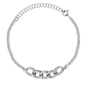 SREBRNA RODOWANA BRANSOLETKA PANCERKA Z OGNIWAMI WYSADZANYMI CYRKONIAMI 925 – 2,2MM