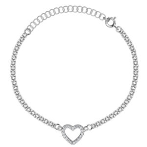 SREBRNA RODOWANA BRANSOLETKA BISMARK SERCE Z CYRKONIAMI 925 – 2,1MM