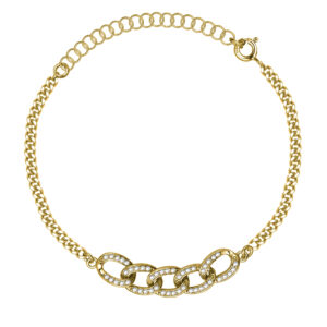 SREBRNA POZŁACANA BRANSOLETKA PANCERKA Z OGNIWAMI WYSADZANYMI CYRKONIAMI 925 585 – 2,2MM