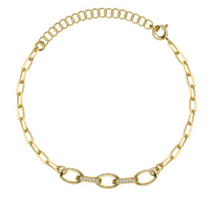 SREBRNA POZŁACANA BRANSOLETKA PANCERKA Z OGNIWAMI WYSADZANYMI CYRKONIAMI 925 585 – 2,8MM