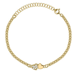 SREBRNA POZŁACANA BRANSOLETKA BISMARK Z PODWÓJNYM SERCEM I CYRKONIAMI 925 – 2,1MM