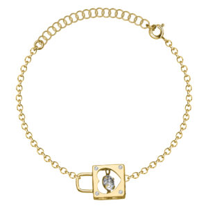 SREBRNA POZŁACANA BRANSOLETKA ANKIER Z KŁÓDKĄ I CYRKONIĄ 925 – 1,3MM