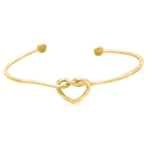 SREBRNA POZŁACANA BRANSOLETKA SZTYWNA Z SERCEM 925 585 - 1,6MM