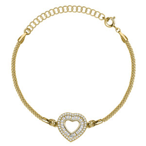SREBRNA POZŁACANA BRANSOLETKA Z AŻUROWYM SERCEM I CYRKONIAMI 925 585 - 1,3MM