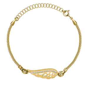 SREBRNA POZŁACANA BRANSOLETKA ZE SKRZYDŁEM ANIOŁA I CYRKONIAMI 925 585 - 1,4MM