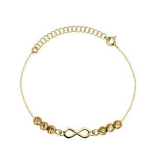 SREBRNA POZŁACANA BRANSOLETKA KOSTKA Z KULKAMI I NIESKOŃCZONOŚCIĄ 925 – 0,7MM