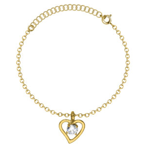 SREBRNA POZŁACANA BRANSOLETKA ANKIER Z ZAWIESZKĄ SERCE I CYRKONIĄ 925 – 1,7MM