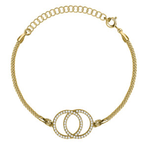 SREBRNA POZŁACANA BRANSOLETKA Z PRZEPLATANYMI KÓŁKAMI I CYRKONIAMI 925 585 - 1,5MM