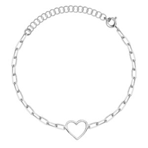 SREBRNA RODOWANA BRANSOLETKA ANKIER Z SERDUSZKIEM 925 – 2,2MM