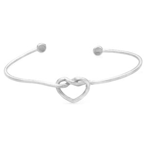 SREBRNA RODOWANA BRANSOLETKA SZTYWNA Z SERCEM 925 - 1,6MM