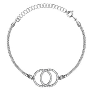 SREBRNA RODOWANA BRANSOLETKA Z PRZEPLATANYMI KÓŁKAMI I CYRKONIAMI 925 - 1,5MM