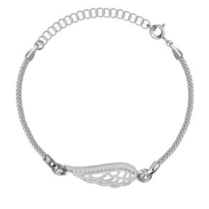 SREBRNA RODOWANA BRANSOLETKA ZE SKRZYDŁEM ANIOŁA I CYRKONIAMI 925 - 1,4MM