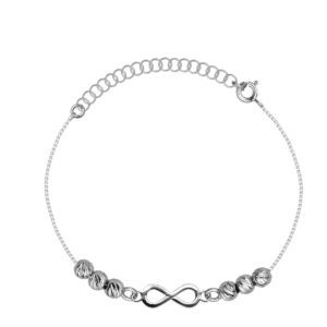 SREBRNA RODOWANA BRANSOLETKA KOSTKA Z KULKAMI I NIESKOŃCZONOŚCIĄ 925 – 0,7MM