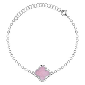 SREBRNA RODOWANA BRANSOLETKA ANKIER Z RÓŻOWĄ KONICZYNKĄ 925 – 2MM