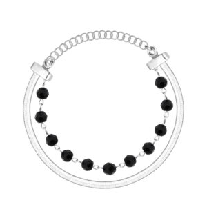 SREBRNA RODOWANA BRANSOLETKA TAŚMA Z KAMIENIAMI NATURALNYMI 925 – 3,1MM