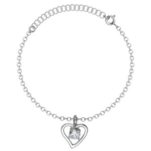 SREBRNA RODOWANA BRANSOLETKA ANKIER Z ZAWIESZKĄ SERCE I CYRKONIĄ 925 – 1,7MM