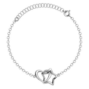 SREBRNA RODOWANA BRANSOLETKA ANKIER Z POŁĄCZONYM SERCEM I GWIAZDKĄ 925 – 1,7MM
