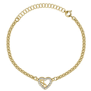 SREBRNA POZŁACANA BRANSOLETKA BISMARK SERCE Z NIESKOŃCZONOŚCIĄ I CYRKONIAMI 925 – 2,1MM
