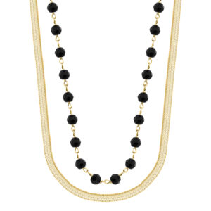 SREBRNY POZŁACANY NASZYJNIK TAŚMA Z KAMIENIAMI NATURALNYMI 925 585 – 3,1MM