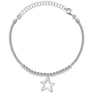 SREBRNA RODOWANA BRANSOLETKA Z GWIAZDKĄ I CYRKONIAMI 925 – 2MM