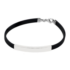 SREBRNA RODOWANA BRANSOLETKA KAUCZUKOWA Z BLASZKĄ 925 – 6MM