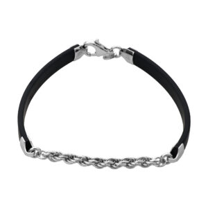 SREBRNA RODOWANA BRANSOLETKA KAUCZUKOWA Z ŁAŃCUCHEM 925 – 5MM