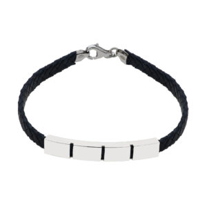 SREBRNA RODOWANA BRANSOLETKA SKÓRZANA Z BLASZKĄ 925 – 6,5MM