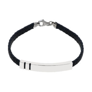 SREBRNA RODOWANA BRANSOLETKA SKÓRZANA Z BLASZKĄ 925 – 6,5MM