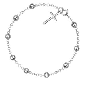 SREBRNA RODOWANA BRANSOLETKA ANKIER Z KRZYŻYKIEM I OZDOBNYMI KULKAMI 925 – 1,5MM