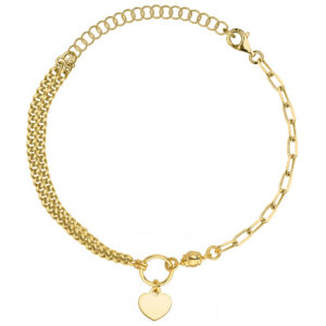 SREBRNA POZŁACANA BRANSOLETKA PODWÓJNA PANCERKA / ANKIER Z SERCEM 925 585 – 1,6MM