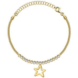 SREBRNA POZŁACANA BRANSOLETKA Z GWIAZDKĄ I CYRKONIAMI 925 585 – 2MM