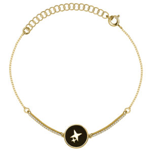 SREBRNA POZŁACANA BRANSOLETKA KOSTKA Z DWIEMA GWIAZDKAMI I OGNIWAMI WYSADZANYMI CYRKONIAMI 925 585 – 1MM