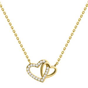 SREBRNY POZŁACANY NASZYJNIK ANKIER PODWÓJNE SERCE Z CYRKONIAMI 925 585 - 1,5MM