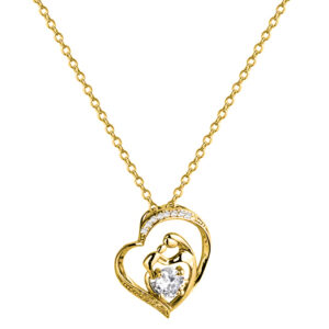 SREBRNY POZŁACANY NASZYJNIK ANKIER SERCE Z MATKĄ I DZIECKIEM ORAZ CYRKONIAMI 925 585 - 1,6MM